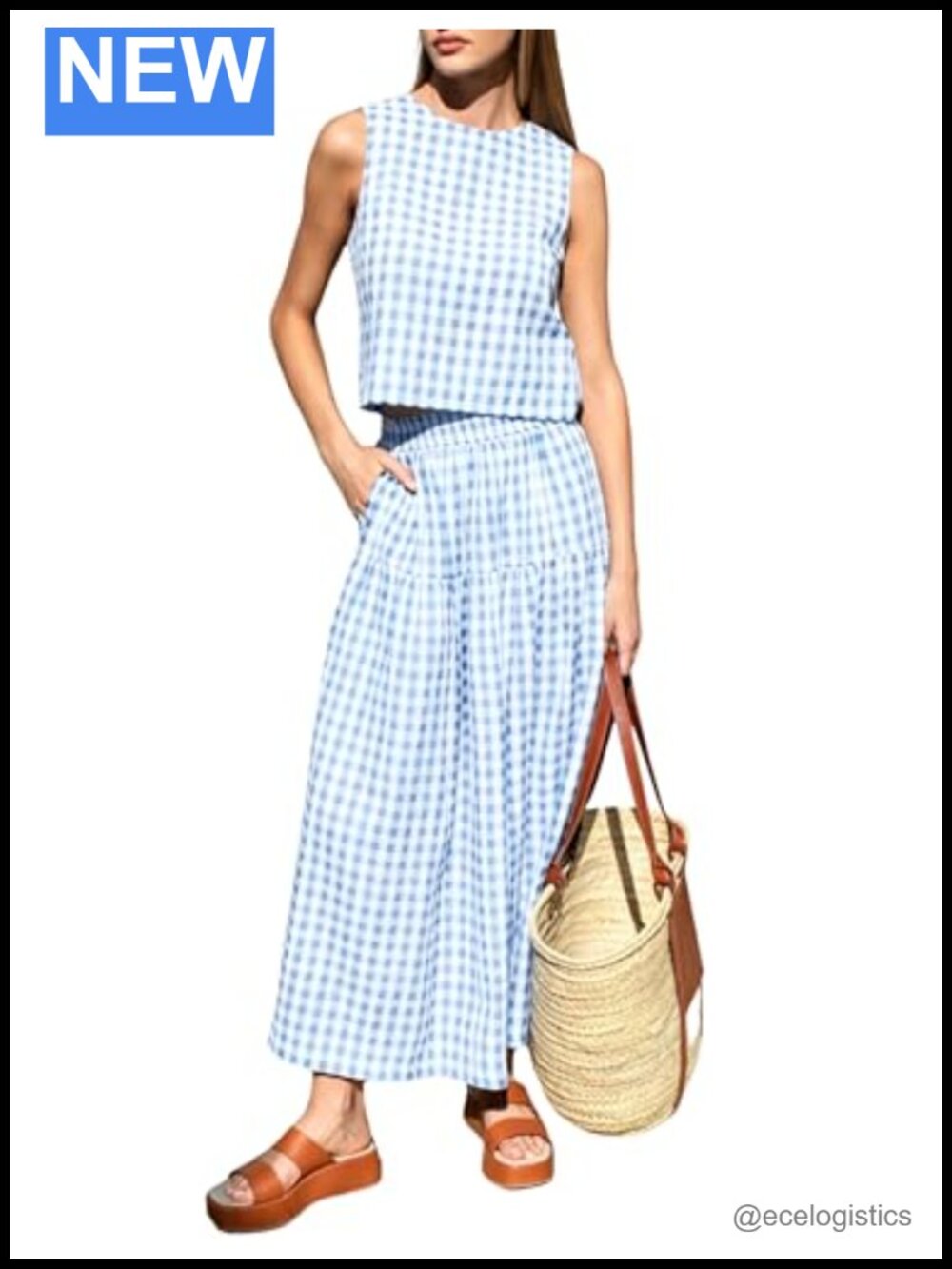 Womens Gingham 2 Piece Outfit Sleeveless Crop Top High Waisted Tiered Skirt